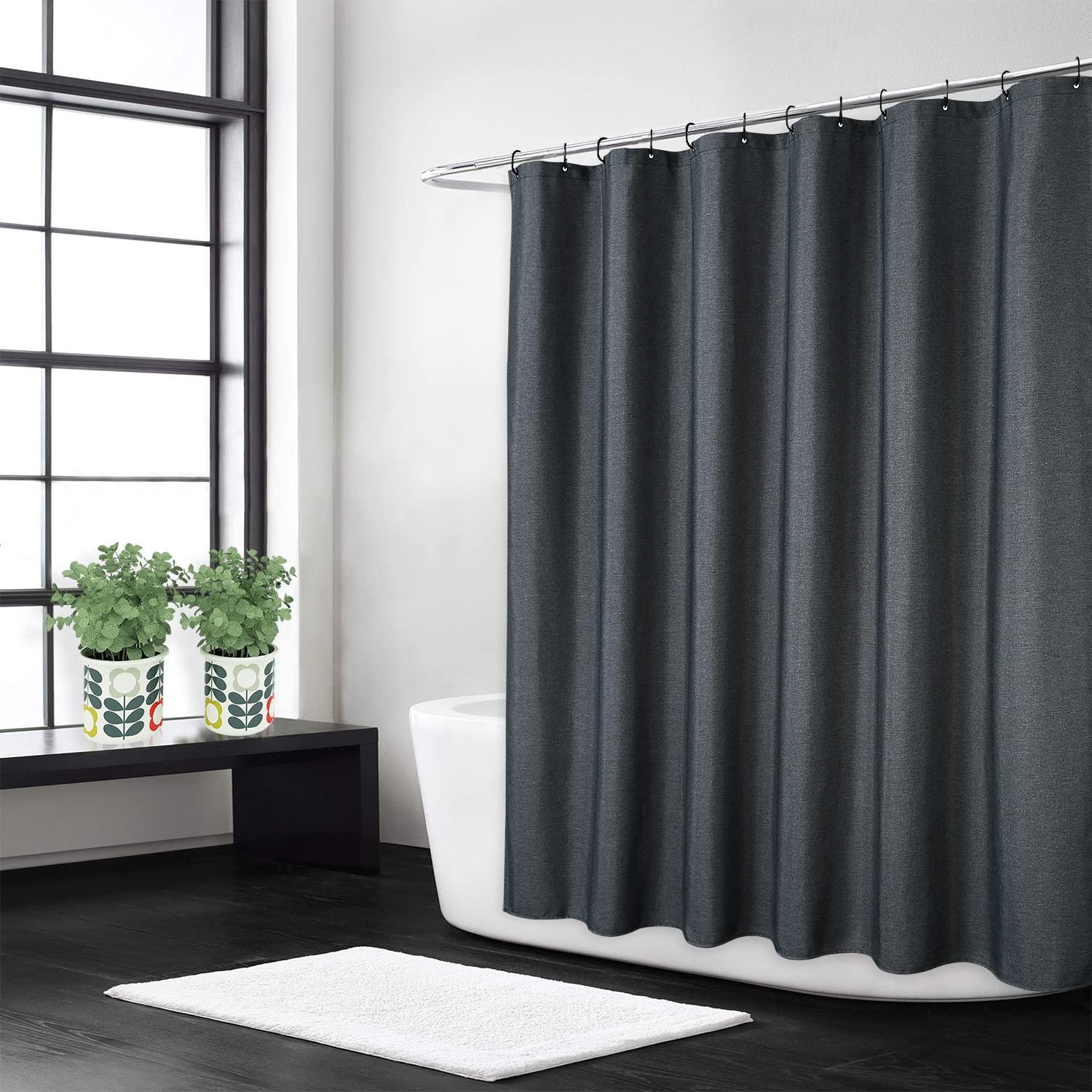 Rideau de douche Garvee, aspect lin, 240 g/m², déperlant, 100 % polyester, gris foncé, 120 x 200 cm, salle de bain de luxe pour hôtel