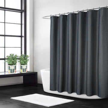 Rideau de douche Garvee en lin et lin, 240 g/m², tissu épais déperlant et lavable, gris foncé, 180 x 200 cm, style hôtel, polyester.