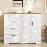Garvee commode/armoire multifonctionnelle en bois avec 2 portes et 4 tiroirs pour chambre et dressing, imperméable, bois naturel