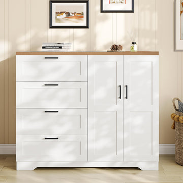Garvee commode/armoire multifonctionnelle en bois avec 2 portes et 4 tiroirs pour chambre et dressing, imperméable, bois naturel