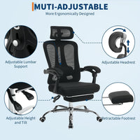 Garvee Chaise de bureau ergonomique avec appui-tête réglable, soutien lombaire et repose-pieds, tissu en maille respirante, noire