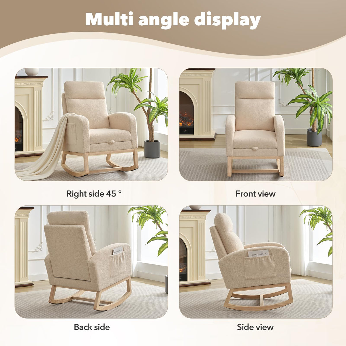 Fauteuil à bascule Garvee pour chambre d'enfant avec repose-pieds, tissu à motifs peluche, ergonomique, structure en bois robuste, salon et chambre, multicolore