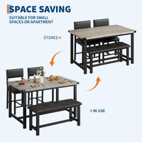 Garvee Ensemble salle à manger 4 personnes avec table, 2 chaises rembourrées et banc, MDF robuste, gain de place, facile à nettoyer, idéal petits appartements.