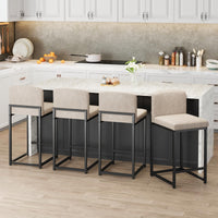 Ensemble de 2 tabourets de bar Garvee modernes avec dossier et repose-pieds, hauteur réglable, beige, pour îlot de cuisine et salle à manger