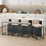 Garvee Lot de 4 Tabourets de Bar, Hauteur d'Assise 61 cm, Similicuir Beige avec Dossier et Repose-Pieds, Cadre en Métal pour Cuisine et Salle à Manger - Beige
