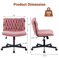 Garvee chaise de bureau criss cross à roulettes, assise large, sans accoudoirs, pivotante, structure en métal, rose, idéale pour le bureau à domicile et la coiffeuse, 66 cm, confortable