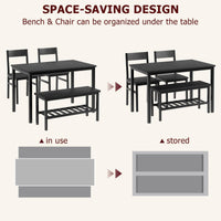 Ensemble table et chaises Garvee pour 4 personnes avec banc et chaises, gain de place, rangement intégré, MDF et acier, robuste, noir, idéal pour les petits appartements