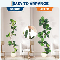 Garvee Ficus lyrata artificiel 152 cm en forme de S, pot blanc, feuilles en soie réalistes et branches ajustables, vert
