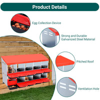 Garvee Pondoir pour Poules 10 Compartiments, Acier Galvanisé 0,7 mm avec Couvercle Émaillé et Bacs en Plastique Amovibles, Design Incliné, Nettoyage Facile, Rouge