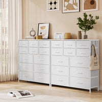 Commode Garvee blanche à 12 tiroirs en tissu avec poches latérales pour chambre et salon, robuste, légère et polyvalente