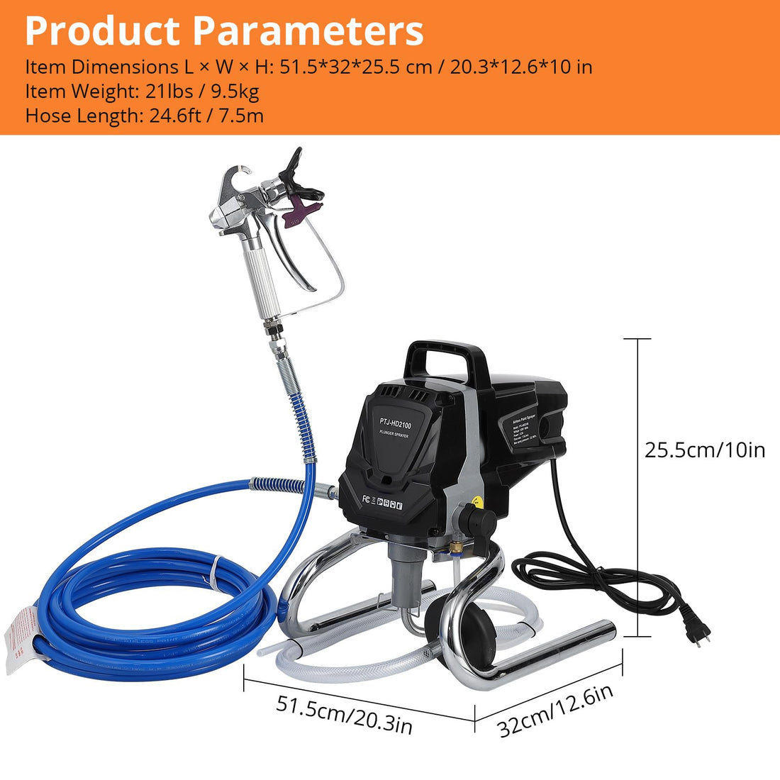 Pistolet à peinture sans air Garvee 1010W, pression de 3000 PSI, débit réglable, rallonge, tuyau haute pression pour une utilisation intérieure et extérieure, bleu
