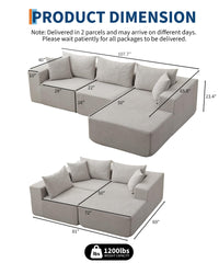Canapé d'angle modulaire Garvee 108" Cloud, méridienne en L, tissu polymère confort sans os, style polyvalent pour le salon