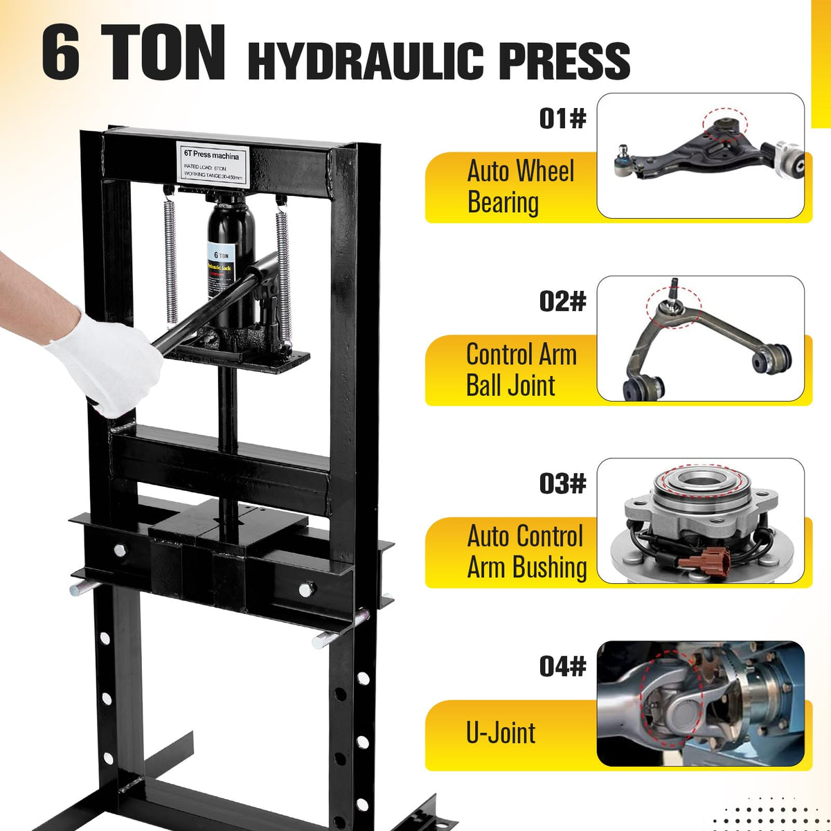 Presse hydraulique Garvee 6T, cadre en H, soupape de sécurité réglable en acier, atelier de métallurgie automobile