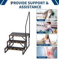 Escalier 3 marches Garvee RV avec rampe – Marches pliables en aluminium, antidérapantes, pour camping-car, piscine et spa, noir