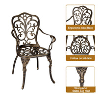 Ensemble de jardin 3 pièces Garvee en aluminium moulé avec trou pour parasol, idéal pour le jardin, le balcon et la terrasse. Finition laiton rétro, robuste et élégant.