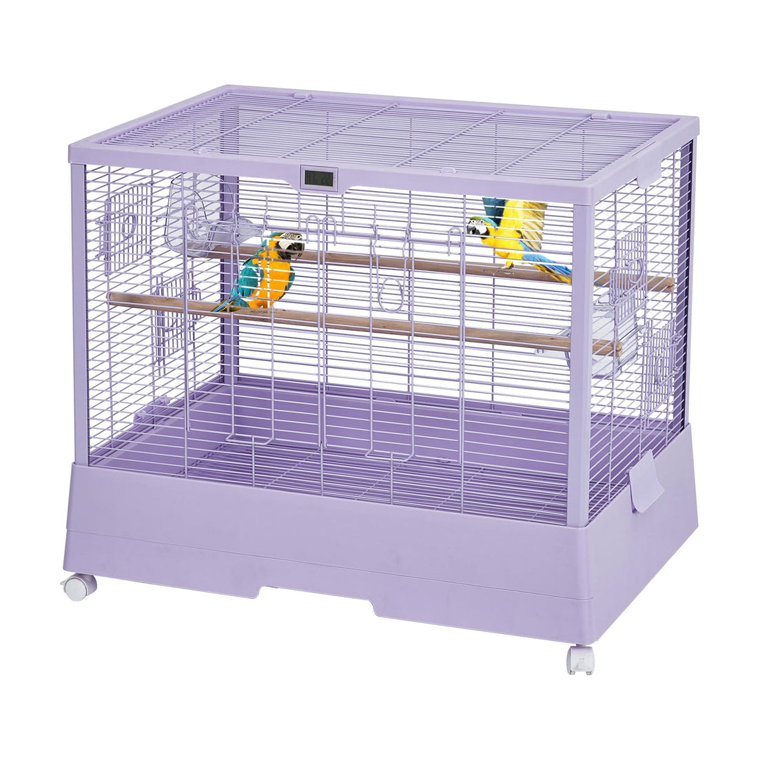 Cage à oiseaux Garvee 71 cm avec thermo-hygromètre, mobile et stable, robuste, 2 portes, 4 roues, pour perruches ondulées, 71 x 46 x 58 cm, noire