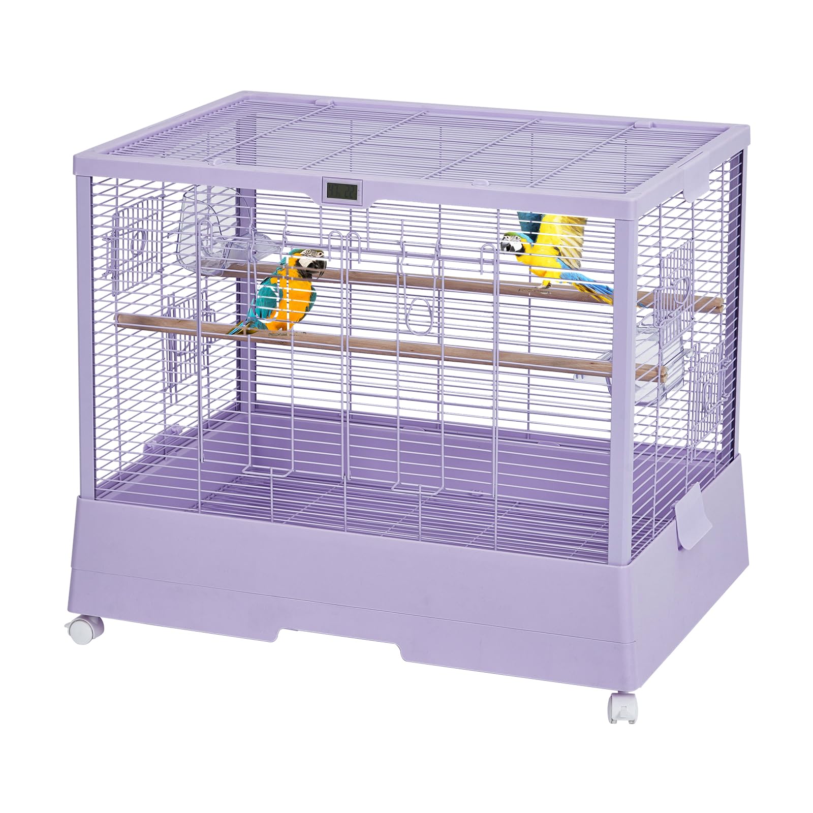 Cage à oiseaux Garvee 71 cm avec thermo-hygromètre, mobile et stable, robuste, 2 portes, 4 roues, pour perruches ondulées, 71 x 46 x 58 cm, noire
