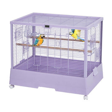 Cage à oiseaux Garvee 71 cm avec thermo-hygromètre, mobile et stable, robuste, 2 portes, 4 roues, pour perruches ondulées, 71 x 46 x 58 cm, noire