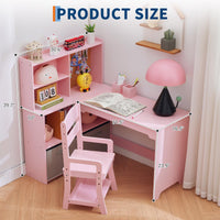 Ensemble bureau d'angle pour enfant Garvee avec tableau d'affichage et rangement, en forme de L, pour chambre d'enfant, rose, 101,6 x 106,7 x 78,7 cm