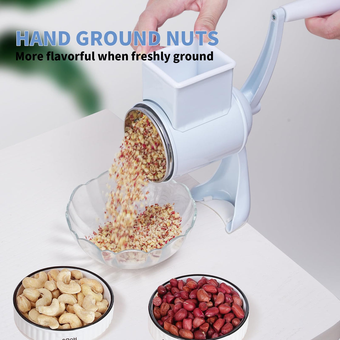 Râpe à tambour Garvee en acier inoxydable avec manivelle - Multifonctionnelle pour noix, fromage et épices, blanche, pour la cuisine