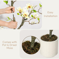 Magnolia artificiel Garvee de 1,8 m (6 pi) blanc avec branches ajustables pour une utilisation intérieure et extérieure, structure en métal, base stable
