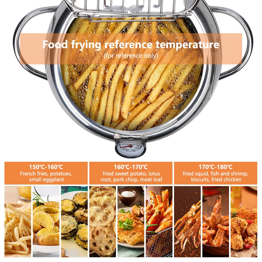 Friteuse Garvee en acier inoxydable 304, panier d'égouttage, compatible induction, finition polie miroir, contrôle de la température, cuisson saine, friture.