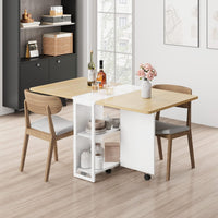 Garvee Table à Manger Pliante Blanche avec Rangement 2 Niveaux, Table de Cuisine Extensible à Rabats, Rectangulaire pour 4, Gain de Place