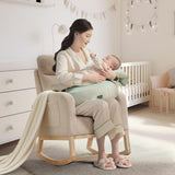 Garvee fauteuil à bascule pour chambre de bébé, dossier haut, poches latérales, pieds en bois d’hévéa, tissu effet laine d’agneau et coussin mémoire - Beige
