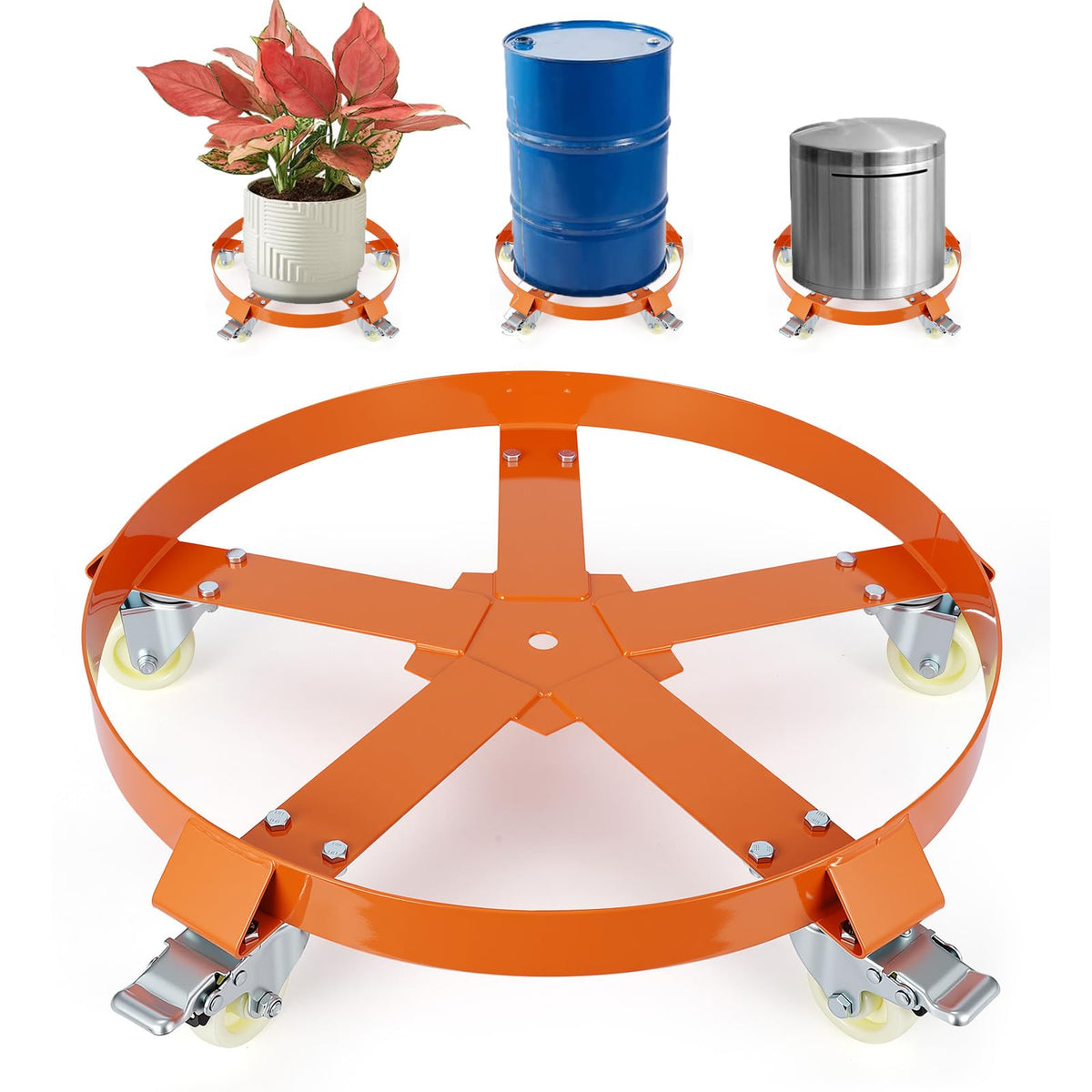 Chariot porte-fûts Garvee de 55 gallons – Châssis en acier galvanisé, système anti-basculement, freins et roues pivotantes, capacité de 567 kg