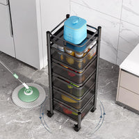 GARVEE Chariot de rangement rotatif 5 niveaux en acier carbone, 4 roulettes, pour cuisine, salon, chambre d’enfant, fruits et jouets, noir