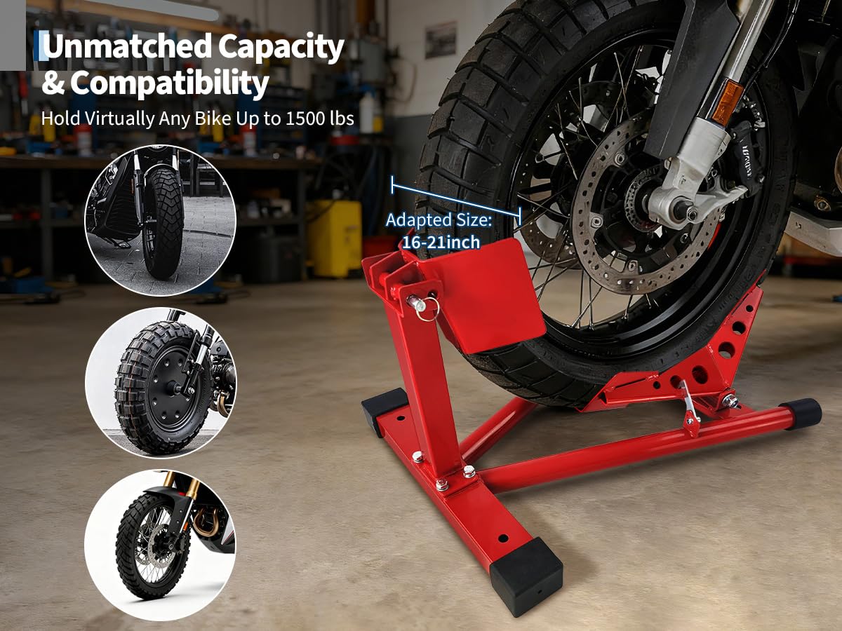 Cale et support universels pour roue de moto Garvee, capacité de charge de 680 kg, acier, pour pneus de 30 à 53 cm, garage et remorque, réglage rapide, protection anti-basculement