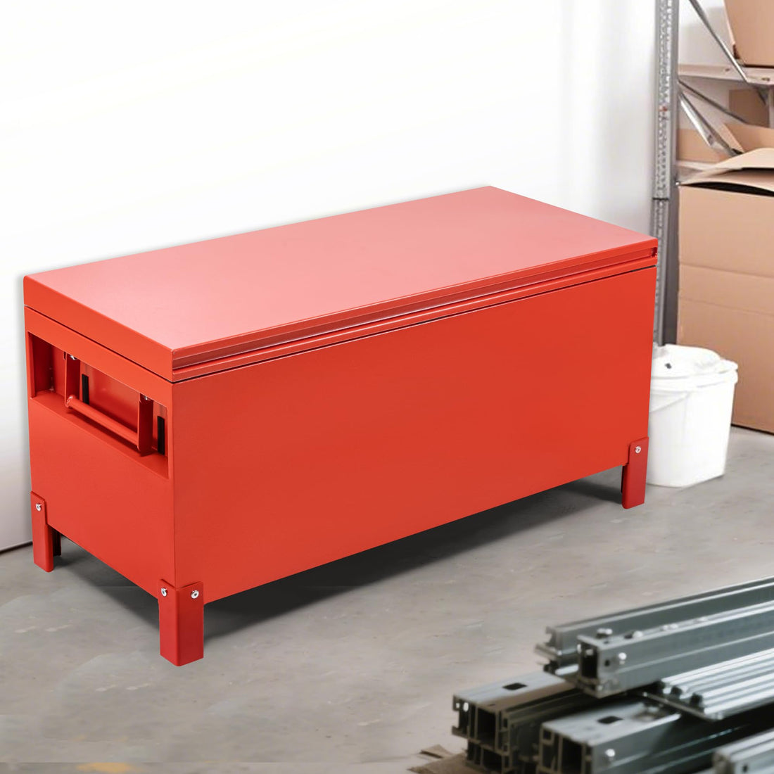 Garvee Coffre à Outils de Chantier 91 × 38 cm, Armoire de Rangement Industrielle en Aluminium, Rouge Bordeaux, pour Outils et Équipement