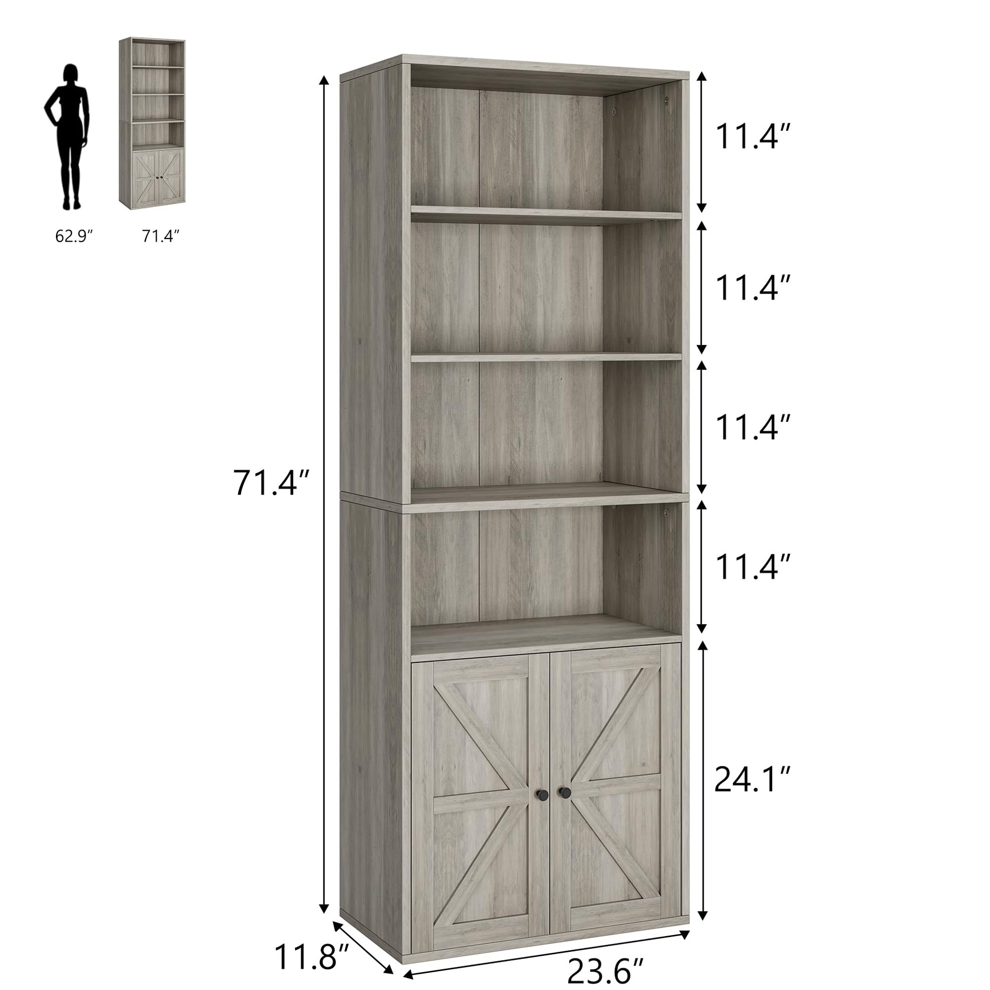 Garvee bibliothèque avec portes, style industriel, 6 étagères, design campagnard, bois, profondeur 30 cm, blanche, pour salon, bureau, chambre