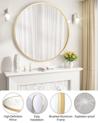 Miroir mural rond Garvee 24 pouces, cadre en métal noir, style moderne pour salon, salle de bain ou couloir