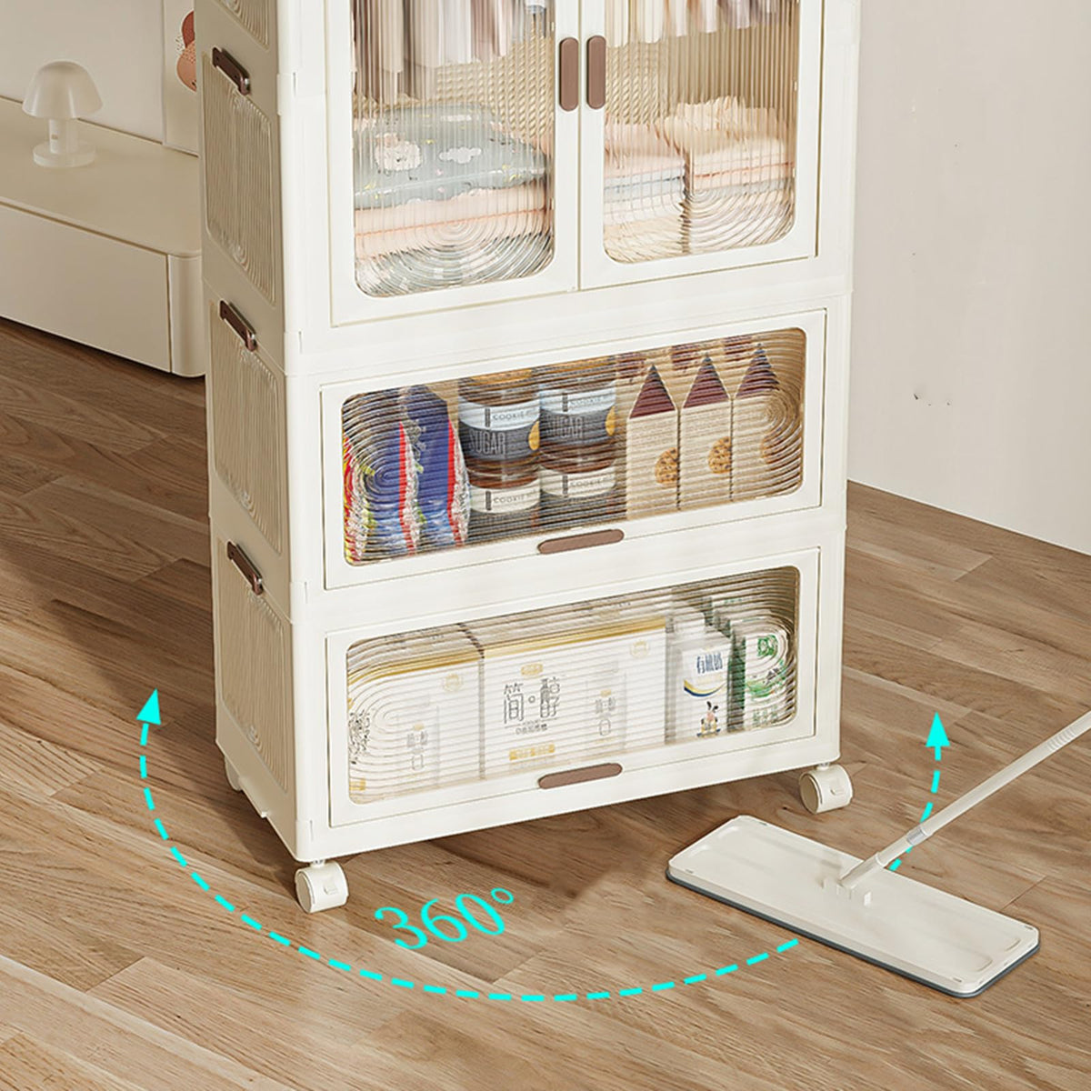 Garvee Armoire pliable avec 2 penderies et 1 meuble de rangement, 70 x 41,5 x 190,9cm, plastique, imperméable, combinaisons flexibles, avec roulettes