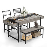 Garvee Ensemble Table à Manger 4 Places avec Banc et Chaises, Gain de Place, Rangement Intégré, Bois et Métal, Cuisine et Salle à Manger, Moderne, 118 cm, Naturel - Gris