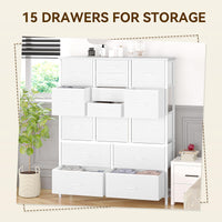 Garvee commode à 15 tiroirs avec plateau en bois, structure en métal et tiroirs en tissu, idéale pour la chambre et l'entrée, polyvalente et robuste, grise