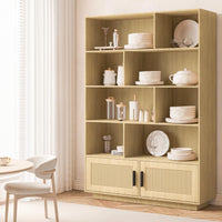 Bibliothèque Garvee à 5 niveaux avec portes en rotin, en MDF robuste, idéale pour le salon et le bureau, 80 cm (L) x 160 cm (H), style bohème
