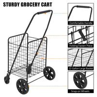 Chariot de courses pliable Garvee, capacité de 50 kg, roues pivotantes à 360°, panier de 83 litres, acier allié, léger, idéal pour les courses et les pique-niques, pliable, gris