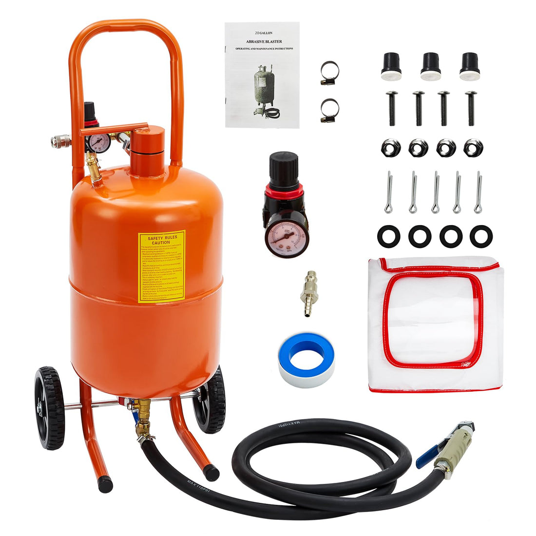 Sableuse Garvee 5 gallons avec 4 buses en céramique, séparateur huile-eau portable pour l'élimination de la rouille, tuyau en acier de 2,4 m.