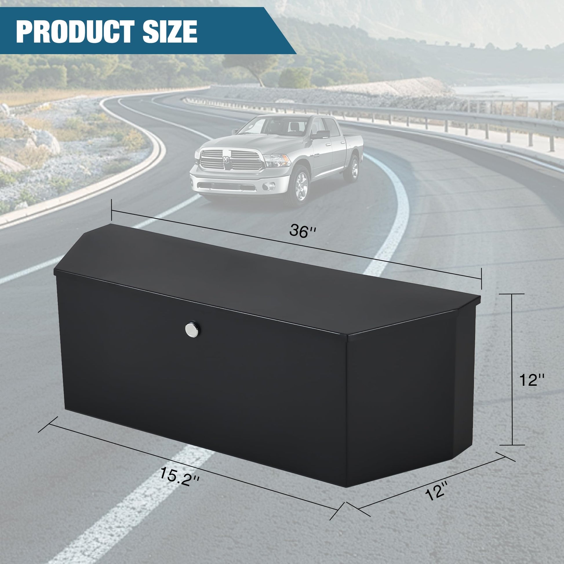 Coffre à outils Garvee en aluminium avec tôle larmée, robuste et léger, résistant aux intempéries, ressorts à gaz, noir, 91 cm (36 po) pour camionnettes et camions
