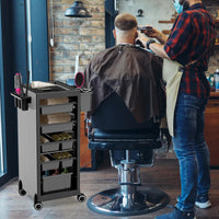 Chariot de salon à 6 tiroirs avec support pour sèche-cheveux, noir.