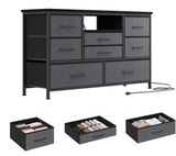 Garvee commode à 8 tiroirs, structure en métal, éclairage LED, 3 prises électriques, 2 ports USB, idéale pour la chambre et le salon, 121 × 37 × 76 cm, gris - Gris