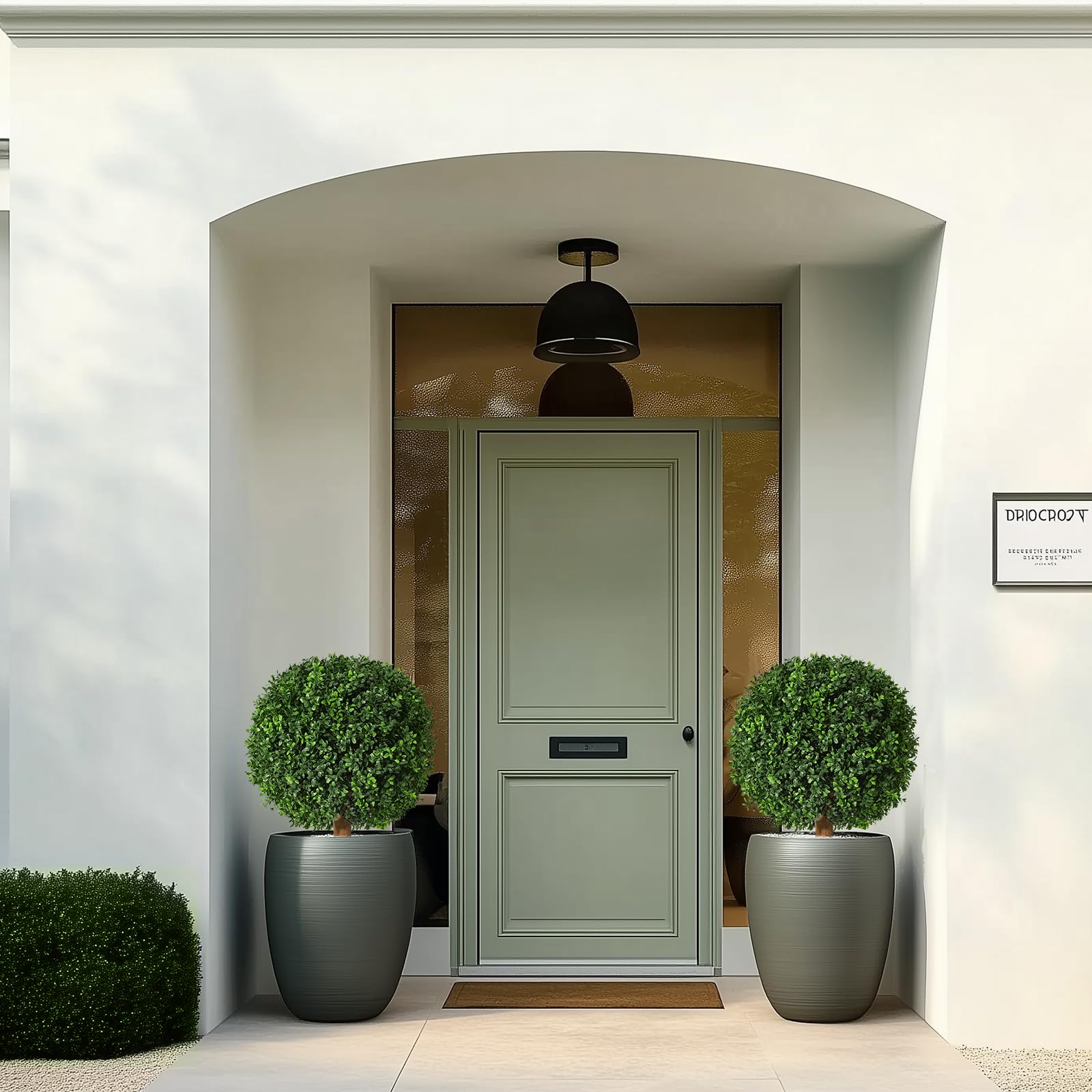 Ensemble d'arbres artificiels en buis Garvee de 61 cm (24 pouces), résistant aux UV, réaliste, en polyéthylène, pré-assemblé avec pot en ciment, pour entrée et terrasse, vert