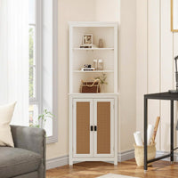 Garvee Meuble d'angle style ferme, 162, 5 cm de hauteur, 6 étagères et 2 portes coulissantes de style grange, étagère réglable, blanc, pour salon et salle de bain, bois, résistant à l'humidité, anti-basculement