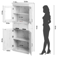 Garvee meuble de salle de bain de 170 cm de haut avec 4 portes et tiroir en verre, blanc antique, robuste et moderne, étagères réglables, MDF