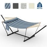 Garvee Double Hamac Portable Avec Support En Acier Ajustable Pour Jardin Plage Terrasse, Tissu Respirant, Résistant, Spacieux, Portable - Rayures bleu foncé et bleu clair