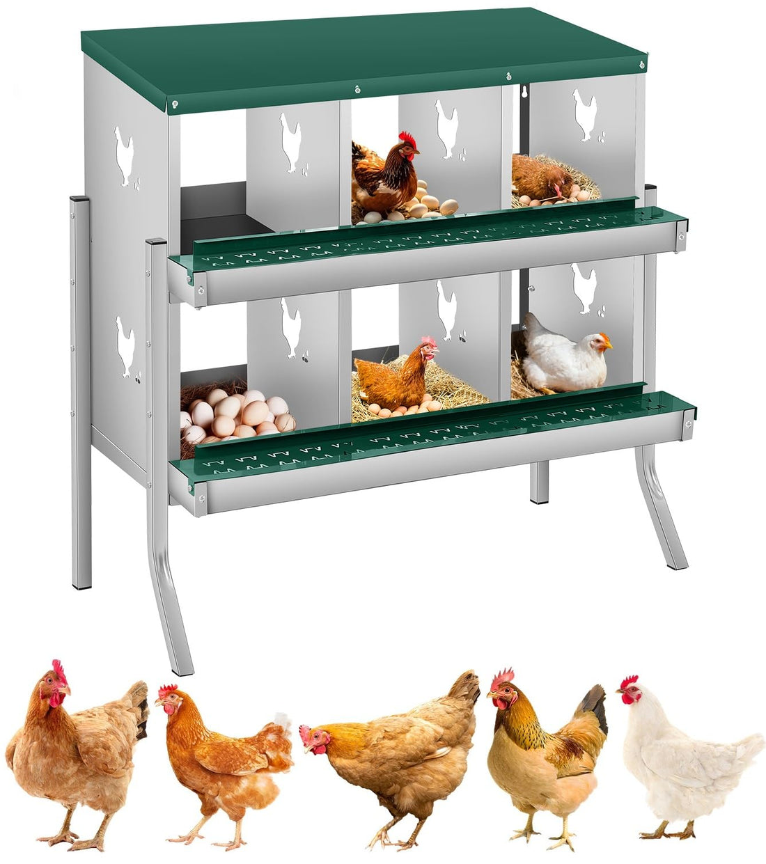 Nichoir à poules Garvee, 6 compartiments, acier galvanisé, système de roulement, ventilé, sans outil, fixation murale, poulailler, jardin