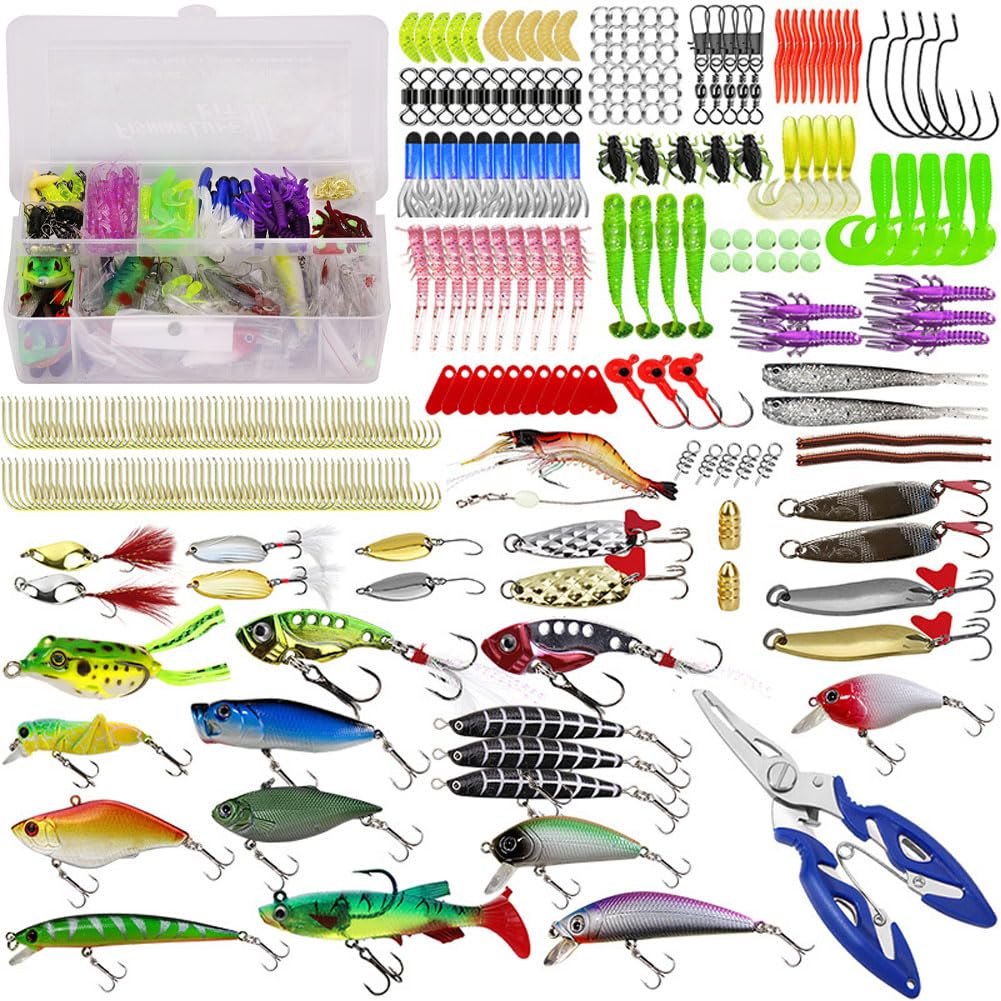Coffret de pêche Garvee 301 pièces avec appâts, hameçons et coupe-fil pour la pêche au bar, à la truite et au saumon.