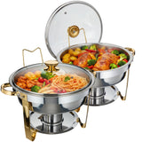 Garvee Chauffe-plats 4,7 L Buffet Rond Acier Inoxydable Chauffant Refroidissant Or Argent pour Mariages Banquets